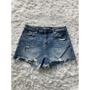 Risen High Rise Tummy Control Fray Hem Denim Shorts